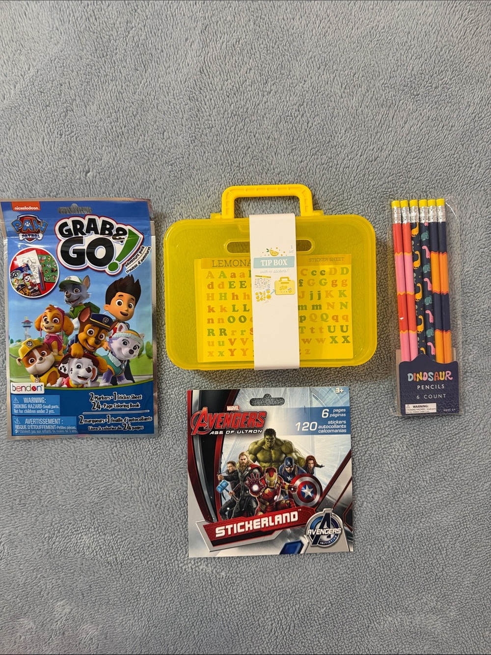 Bundle-Dino Pencils,Avenger Stickers,Paw-Patrol Activity Pack,Box/Stickers-New